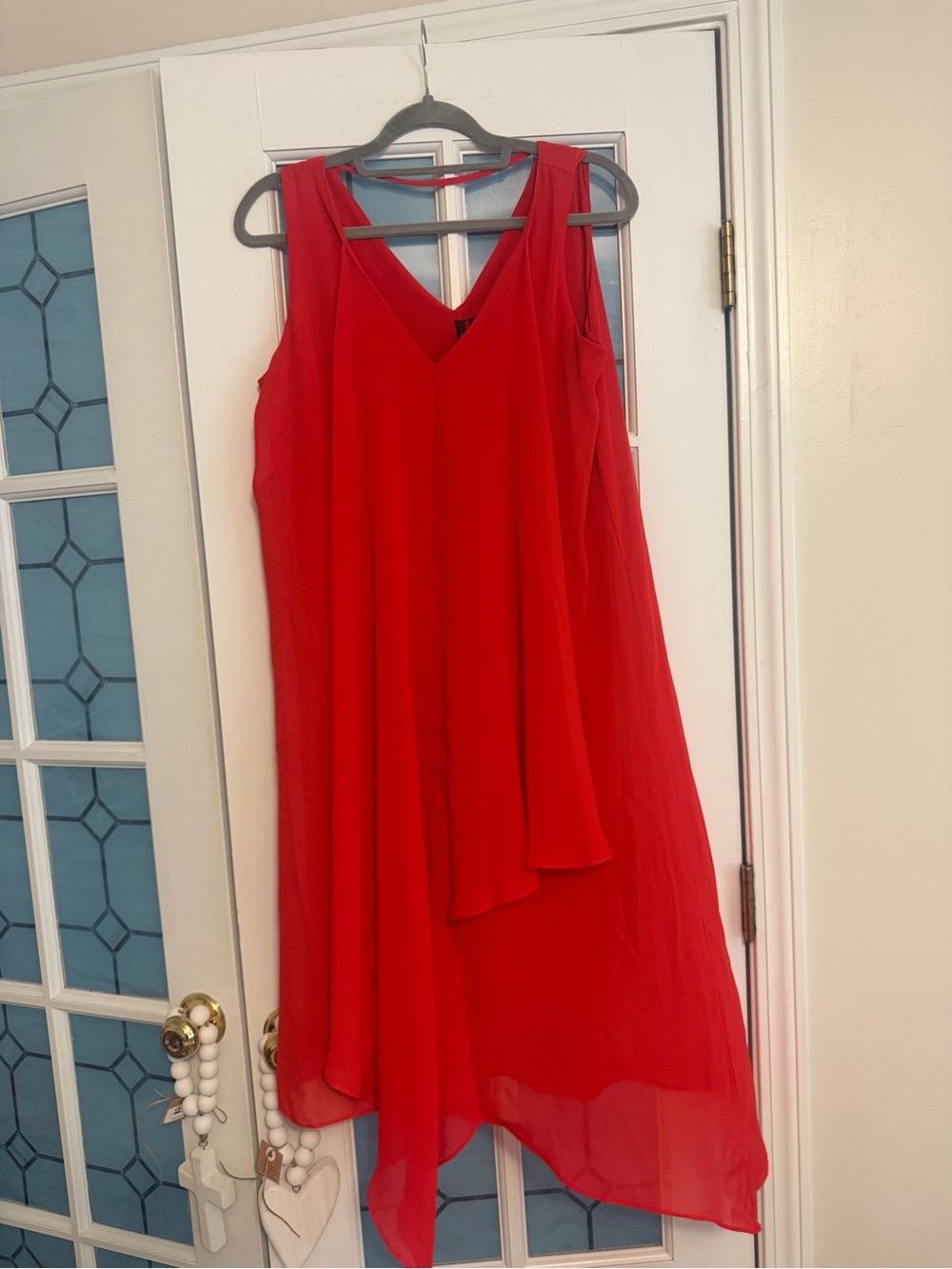 new directions Red Asymmetrical V-Neck Chiffon Dress
